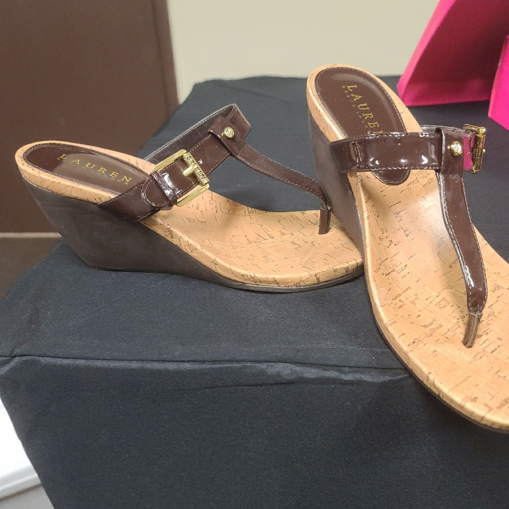 Ralph Lauren Brown Patent leather wedge Sandals